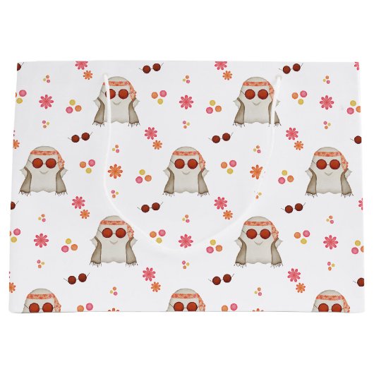 Retro Halloween Schattigee Kinder Floral Ghost Groot Cadeauzakje (Voorkant)