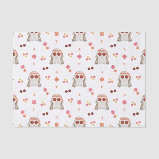 Retro Halloween Schattigee Kinder Floral Ghost Tissuepapier (Voorkant)