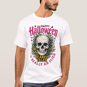 Retro Halloween Schedel Alien Grafisch voor Witte T-shirt