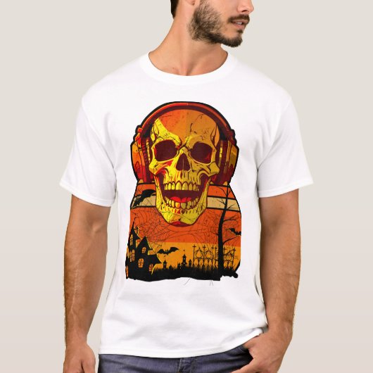 Retro Halloween Schedel Sticker T-shirt (Voorkant)