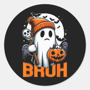 Retro Halloween Shirten Voor Mannen Vrouwen Bruh G Ronde Sticker