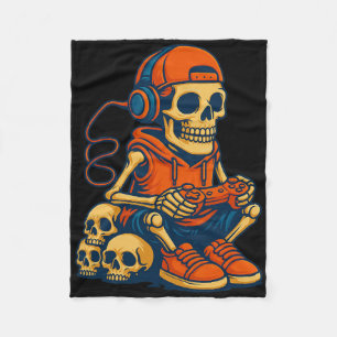 Retro Halloween skelet gamer videospel jongens M Fleece Deken