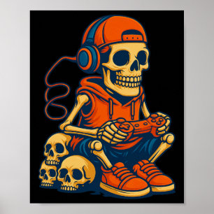 Retro Halloween skelet gamer videospel jongens M Poster