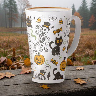 Retro Halloween Skelet Heks Pompoen Kruiden Latte Mok