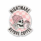 Retro Halloween Skelet Koffie Liefde Vinyl Sticker (Voorkant)