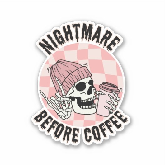 Retro Halloween Skelet Koffie Liefde Vinyl Sticker (Voorkant)