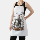 Retro Halloween Skelet Naaimachine Shirt De Schort (Insitu)