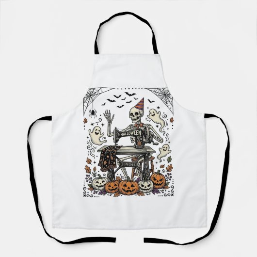 Retro Halloween Skelet Naaimachine Shirt De Schort (Voorkant)