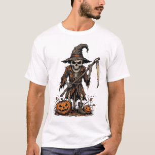 Retro Halloween Skelet Vogelverschrikker Pompoen S T-shirt
