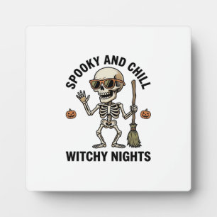 Retro Halloween skeletgravure heks bezem Sh Fotoplaat