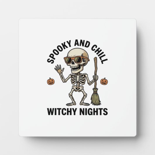 Retro Halloween skeletgravure heks bezem Sh Fotoplaat (Voorkant)