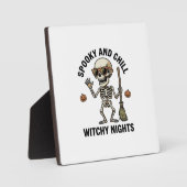 Retro Halloween skeletgravure heks bezem Sh Fotoplaat (Voorkant)