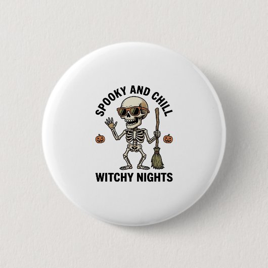 Retro Halloween skeletgravure heks bezem Sh Ronde Button 5,7 Cm (Voorkant)
