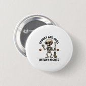 Retro Halloween skeletgravure heks bezem Sh Ronde Button 5,7 Cm (Voorkant /achterkant)