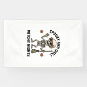 Retro Halloween skeletgravure heks bezem Sh Spandoek (Horizontaal)