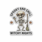 Retro Halloween skeletgravure heks bezem Sh Sticker (Voorkant)