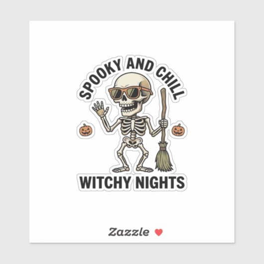 Retro Halloween skeletgravure heks bezem Sh Sticker (Vel)
