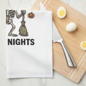 Retro Halloween skeletgravure heks bezem Sh Theedoek (Quarter Fold)