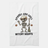 Retro Halloween skeletgravure heks bezem Sh Theedoek (Verticaal)