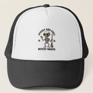 Retro Halloween skeletgravure heks bezem Sh Trucker Pet