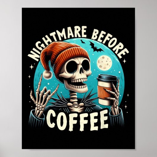 Retro Halloween Skeleton Coffee Mok Scary Night Be Poster (Voorkant)