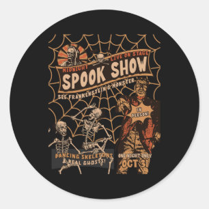 Retro Halloween Skeleton Horror Monster Midnight S Ronde Sticker