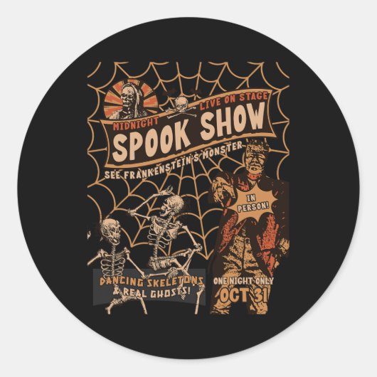 Retro Halloween Skeleton Horror Monster Midnight S Ronde Sticker (Voorkant)
