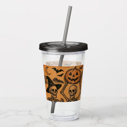 /Retro Halloween skeletten Acryl Drinkbeker (Achterkant)