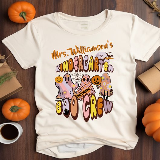 Retro Halloween Spook Kleuterschool Leraar Naam T-shirt