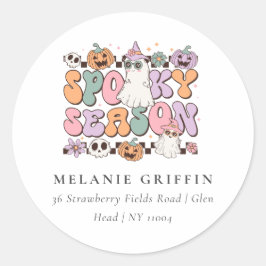 Retro Halloween Spooky Seizoen Ghost Adresetikette Ronde Sticker