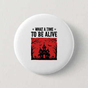 Retro Halloween Spukhuis Wat Een Tijd T-shirt Ronde Button 5,7 Cm