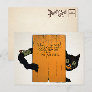 Retro Halloween Street Cat Briefkaart