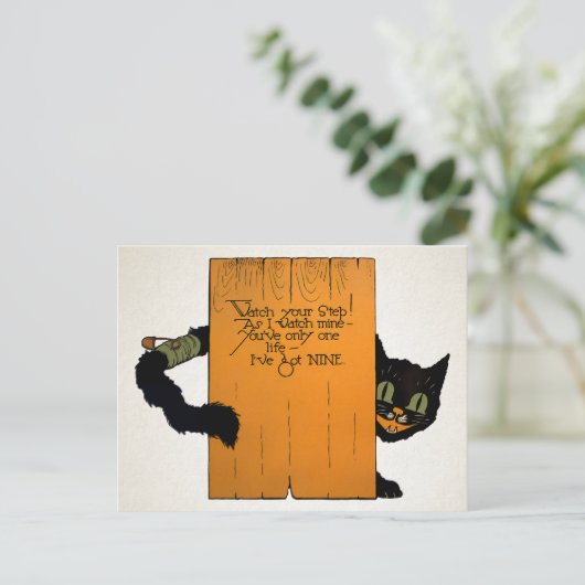 Retro Halloween Street Cat Briefkaart (Staand voorkant)