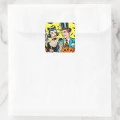 Retro Halloween strips Vierkante Sticker (Tas)