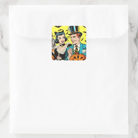 Retro Halloween strips Vierkante Sticker (Tas)