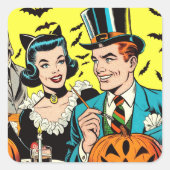 Retro Halloween strips Vierkante Sticker (Voorkant)
