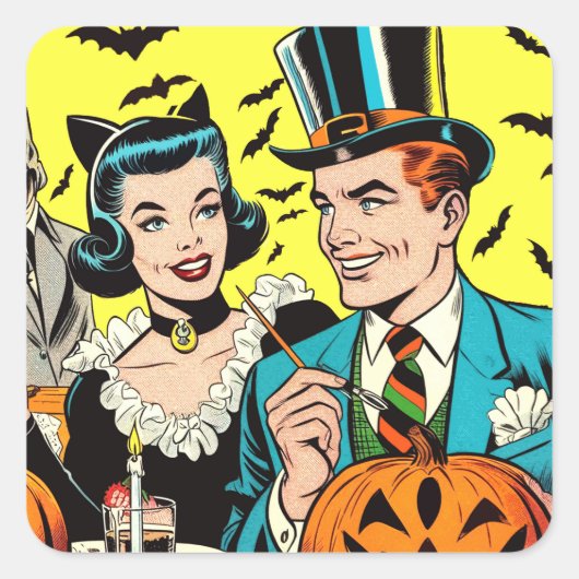 Retro Halloween strips Vierkante Sticker (Voorkant)