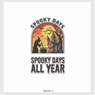 Retro Halloween T-shirt Heks Huis Vleermuis Maan O Sticker