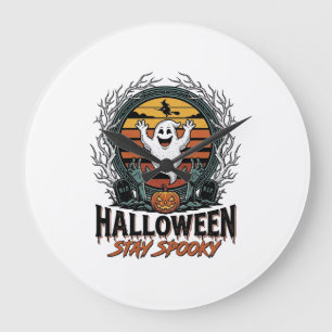 Retro Halloween T-shirt met gegraveerde spookmaan Grote Klok