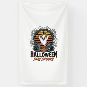 Retro Halloween T-shirt met gegraveerde spookmaan  Spandoek