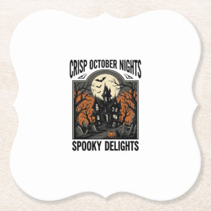 Retro Halloween T-shirt met Griezelnacht in Oktobe Kartonnen Onderzetters