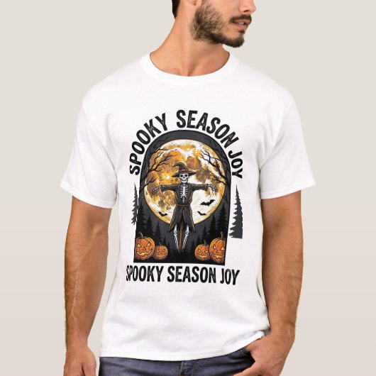 Retro Halloween T-shirt met Schrikbeeld Maan Kunst (Voorkant)