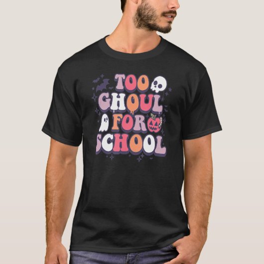 Retro Halloween Teacher Ghouls Groovy School Trick T-shirt (Voorkant)