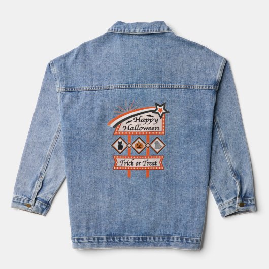 Retro Halloween Teken – Trick or treat Denim Jacket (Achterkant)