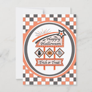 Retro Halloween Teken – Trick or treat Plaid Briefkaart