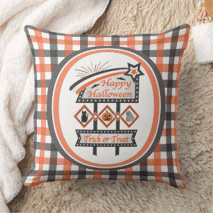 Retro Halloween Teken – Trick or treat Plaid Kussen