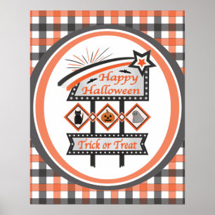 Retro Halloween Teken – Trick or treat Plaid Poster