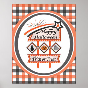 Retro  Halloween Teken – Trick or treat Plaid Poster