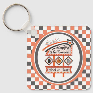Retro Halloween Teken – Trick or treat Plaid Sleutelhanger