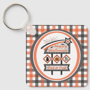 Retro Halloween Teken – Trick or treat Plaid Sleutelhanger